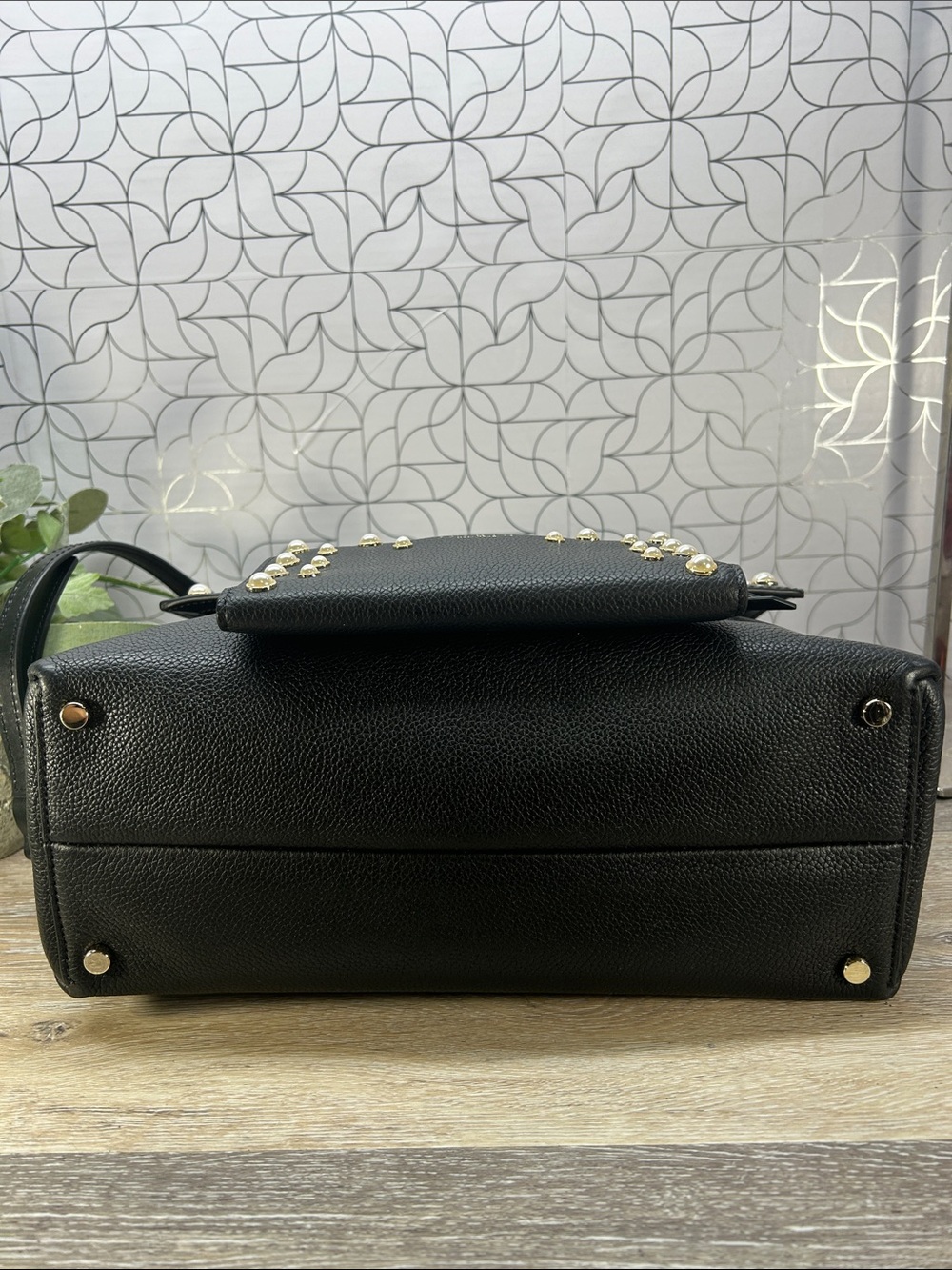 6552 kate spade Black Leather Satchel with Pearl Studs 270936552 - Picture 3 of 11